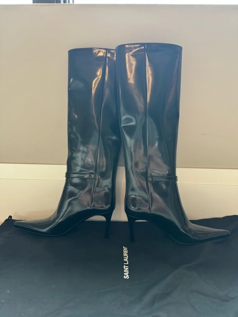 Saint Laurent YSL Lee Buckle Black Leather Boots Size 38 - Picture 6 of 8